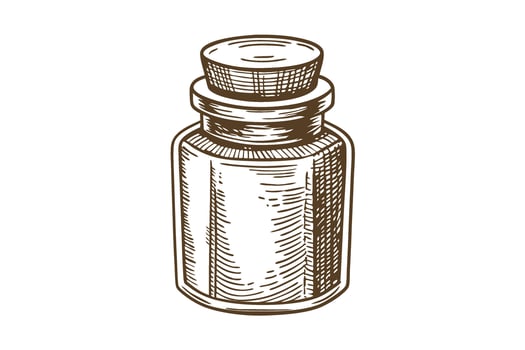 Vintage glass apothecary jar with lid hand drawn sketch, pharmacy container, herbal medicine storage vector