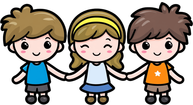 Happy friends holding hands illustration png