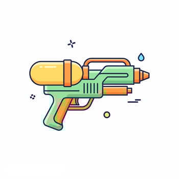 Vibrant cartoon water gun with a yellow tank and orange details, flat line art style. vector