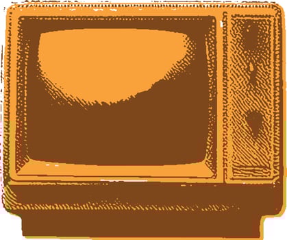 Vintage television with orange textured style. Retro CRT screen illustration, isolated and drawn in engraving style. vector
