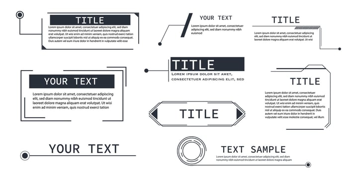 Textbox frame, title callout tech hud border menu, modern line interface board. Set game elements, web design template for text, banner. vector