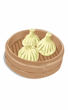 Dimsum Dumpling on bamboo steamer box issolated on white vector