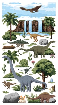 Dinosaurs in a colorful prehistoric scene vector