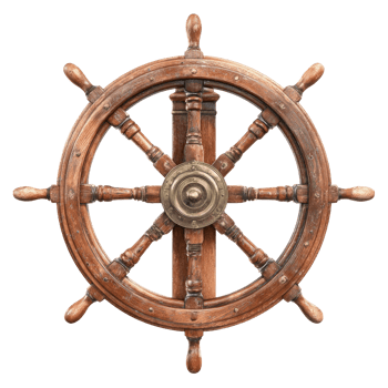 Antique Wooden Ship Wheel with Brass Center on Transparent Background png
