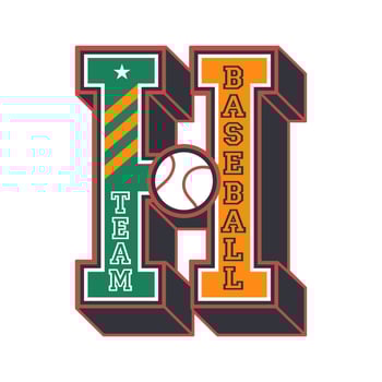 Varsity sport patch label, baseball team players vector