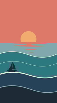 A sailboat sails on the ocean at sunset vector
