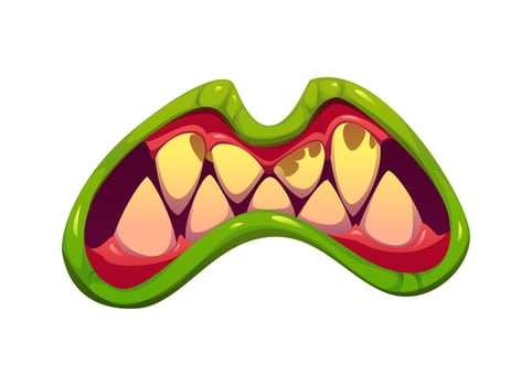 Cartoon monster mouth with yellow teeth vector