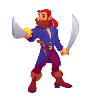 Pirate ship crew cartoon character with swords vector