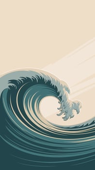A powerful ocean wave crests in vintage style vector