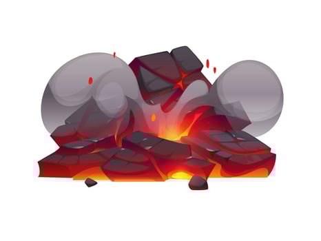 Cartoon fireplace charcoal, fire flames burn ember vector