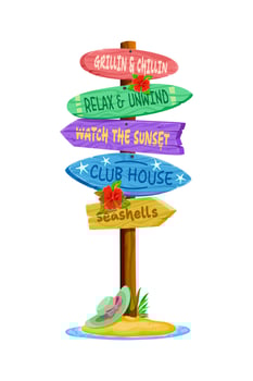 Summer beach wooden signboard, sign board vector
