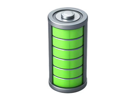 Full battery charge icon, 3D rendering of a green battery png