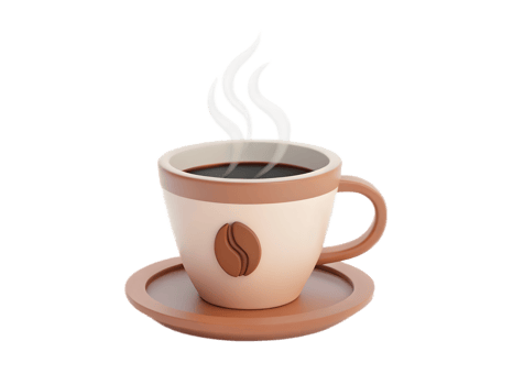 A steaming cup of coffee on a saucer, perfect for a morning boost. png