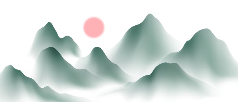 A painting of mountains with a red sun vector