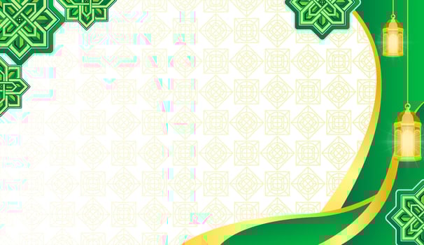 Islamic Background with Green Geometric Pattern and Lantern Decoration vector