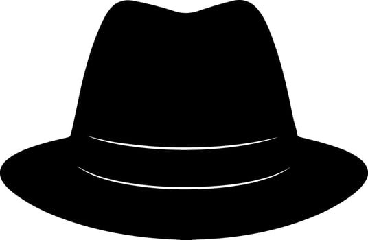 Classic fedora hat with a distinct band shown in a bold black silhouette vector