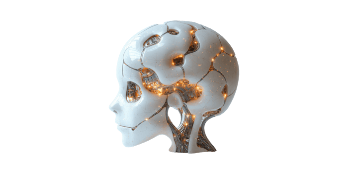Futuristic Robotic Head With Illuminated Brain. Concept Of Artificial Intelligence And Technology Isolated On Transparent Background png