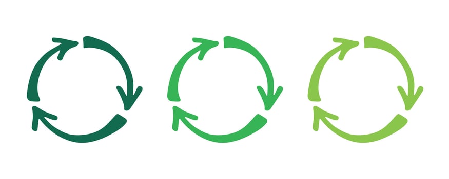 Green twenty nine Hand drawn recycle arrow icon Recycling resources symbol Reuse of materials, zero waste, green environment, saving the planet vector
