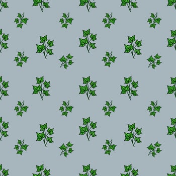A seamless pattern featuring green ivy leaves on a lightblue background. The leaves are detailed with varying shades of green, creating a natural and fresh look. vector