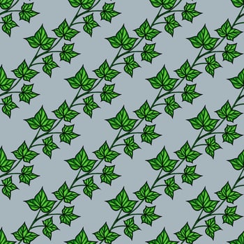 A seamless pattern featuring green ivy leaves on a lightblue background. The design showcases various sizes and orientations of the leaves, creating a natural and organic feel. vector