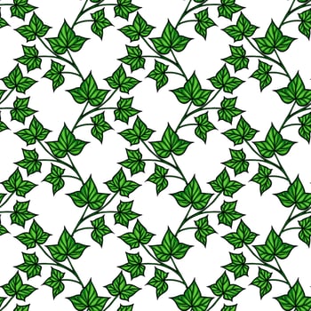 A seamless pattern featuring green ivy leaves on a white background. The design showcases a variety of leaf shapes and sizes, creating a lush and vibrant look. vector