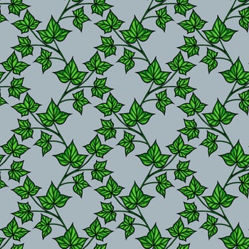 A seamless pattern featuring green ivy leaves on a lightblue background. The design showcases a variety of ivy leaf shapes and sizes, creating a natural and organic feel. vector