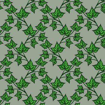 A seamless pattern featuring green ivy leaves on a soft green background. The design showcases various sizes and orientations of the leaves, creating a natural and organic feel. vector