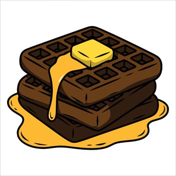 Delicious sweet waffles with butter served as dessert breakfast, outline food art illustration ideal for cafes, recipe visuals, and bakery menus vector