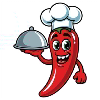 Cute red chili pepper chef holding a platter, funny character illustration ideal for food mascot themes, spicy cooking and restaurant designs vector