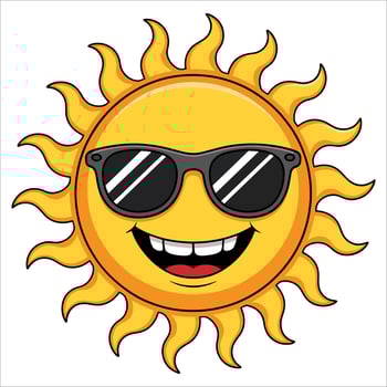 Happy sun mascot cartoon character with sunglasses illustration perfect for summer themes cheerful designs and sunny weather graphics vector