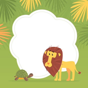 lion and turtle cartoon illustration vector