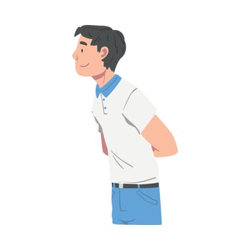 Happy Male Character with Crossed Arms Behind the Back Smiling with Joy and Excitement Illustration vector