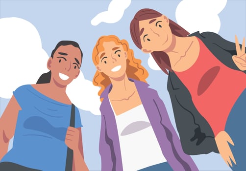 Three smiling friends outdoors vector