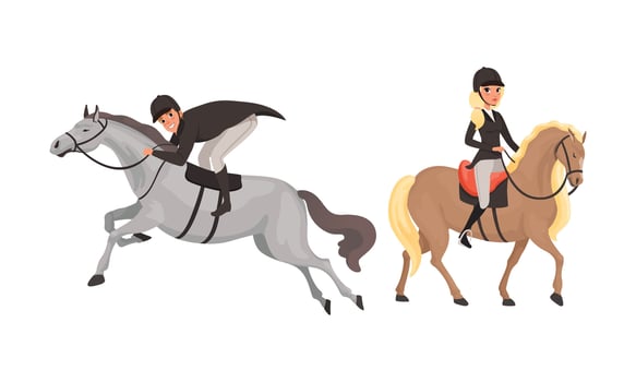 Horse riding illustrations with equestrians vector