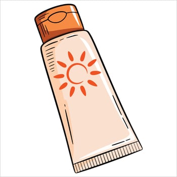 Summer sun protection cosmetics with SPF suncream for beach vacation time. Sunblock tube skincare cream for beauty and health protection from UV rays. vector