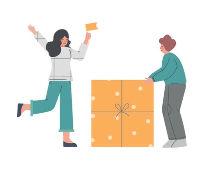 Happy Girl Receiving Present, Joyful People Celebrating Holiday, Boy Giving Huge Gift Box Cartoon Illustration vector