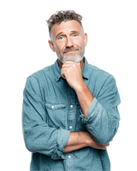 Confident middle-aged man with hand on chin isolated on transparent background png