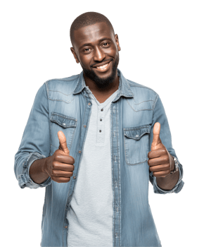 Happy young man giving double thumbs up isolated on transparent background png