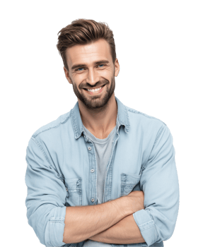 Smiling handsome man with crossed arms isolated on transparent background png