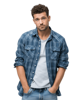 young man in jacket with hands in pockets isolated on transparent background png
