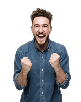 Cheerful man celebrating success isolated on transparent background png