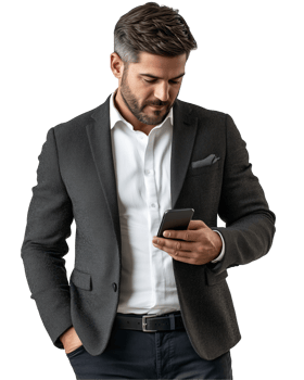Businessman using smartphone isolated on transparent background png