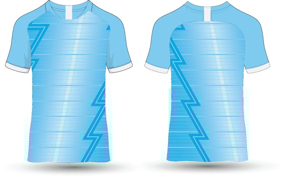 A soccer jersey with blue stripes and a white trim vector