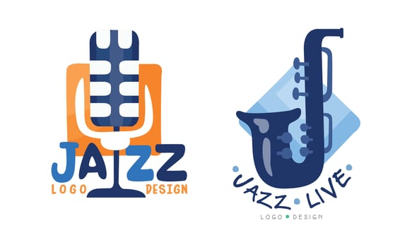Logo Jazz Design Collection, Live Concert, Music Festival Labels Cartoon Illustration vector