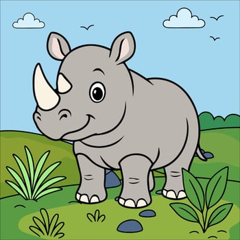 Cartoon rhinoceros in a landscape vector