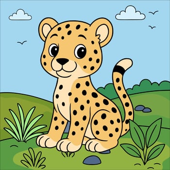 cartoon leopard in a landscape vector