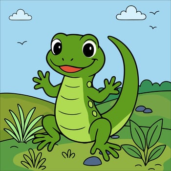 Cartoon lizard smiling in nature vector