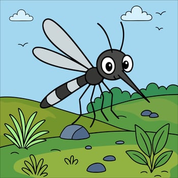 cartoon mosquito in a landscape vector