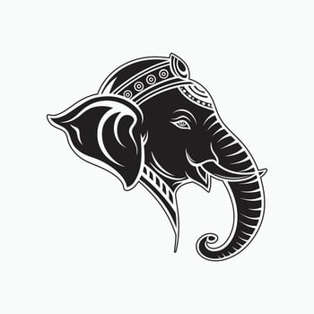 The head of elephant in a crown black and white art vector