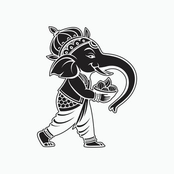 An elephant carrying a basket of food in a black and white design vector